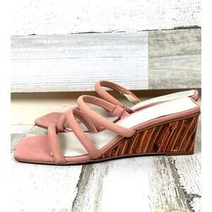 Sanctuary Womens 7 Pink Klique Square-Toe Leather Wedge Slip-On Sandals NEW